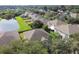 Aerial view of houses and a lake in a quiet neighborhood at 5707 Butterfield St, Riverview, FL 33578