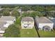 Aerial view of a house's backyard, showcasing a patio and fire pit at 5707 Butterfield St, Riverview, FL 33578