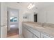Modern bathroom with granite countertop and gray cabinets at 10813 Rolling Moss Rd, Tampa, FL 33647