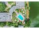 Aerial view of community pool, landscaping, and waterfront at 1655 S Highland Ave # J390, Clearwater, FL 33756