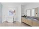Spa-like bathroom with freestanding tub, double vanity, and modern finishes at 2912 Santiago St # 1201, Tampa, FL 33629