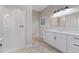 Spa-like bathroom with a hexagon tile shower, modern vanity, and large mirror at 13029 Paddock Wood Pl, Riverview, FL 33579
