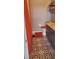Clean bathroom with patterned tile floor and coral shower curtain at 4538 Kennewick Pl, Riverview, FL 33578