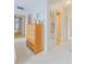 Hallway with neutral carpet and walls, decorative art, and entry to bathroom at 31 Island Way # 907, Clearwater Beach, FL 33767
