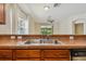 Kitchen sink with view to backyard through sliding glass doors at 6919 Surrey Hill Pl, Apollo Beach, FL 33572