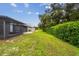 View of backyard and privacy hedge at 6919 Surrey Hill Pl, Apollo Beach, FL 33572