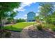 Beautiful backyard with lush greenery, a pool, play area, and plenty of room for outdoor enjoyment at 6419 Marbella Blvd, Apollo Beach, FL 33572