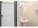 Simple bathroom with pedestal sink and oval mirror at 3508 Diamond Leaf Ct, Valrico, FL 33594