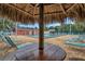 Relaxing pool area with thatch-roof umbrellas and lounge chairs at 3730 42Nd S Way # G, St Petersburg, FL 33711