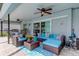 Relaxing covered patio with comfortable seating, ceiling fan, and view of the pool at 11426 Glenmont Dr, Tampa, FL 33635