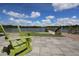 Relaxing lakefront patio with green Adirondack chairs at 6378 Camino Dr, Apollo Beach, FL 33572