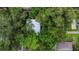 Aerial home view surrounded by trees, some landscaping, and the roof with many shade trees at 733 1/2 New Jersey St, Clearwater, FL 33756