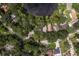 Top down aerial view of houses nestled in a wooded neighborhood at 12318 Woodleigh Ave, Tampa, FL 33612
