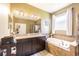 Elegant bathroom featuring a soaking tub, double vanity, and upgraded finishes at 19501 Sea Myrtle Way, Tampa, FL 33647