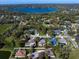 Aerial view of a lakeside neighborhood with lush trees and beautiful homes in a serene setting at 1105 Deer Run Pl, Valrico, FL 33594