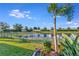 Backyard oasis with pond view, lush landscaping, and privacy fence at 6342 Kenava Loop, Palmetto, FL 34221