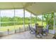 Relaxing screened patio with pond view, seating area, and tile flooring at 1908 Sterling Glen Ct, Sun City Center, FL 33573