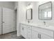 Modern bathroom with double vanity, quartz countertops and large mirrors at 2138 - 2 W Beach St, Tampa, FL 33607