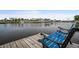 Relaxing blue bench on a wooden dock by the water at 4530 Flounder Dr, Hernando Beach, FL 34607