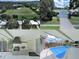 Aerial and ground level images featuring the home and outdoor pool area at 1385 Embassy Dr, Clearwater, FL 33764