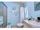 Clean bathroom with shower/tub combo, vanity, and toilet at 3843 Damian Dr, Zephyrhills, FL 33541