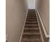 Carpeted staircase with a white handrail at 10215 Count Fleet Dr, Ruskin, FL 33573