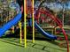 Community playground with slides and climbing equipment nestled in a sunny grassy area and beautiful mature trees at 4251 Preserve Pl, Palm Harbor, FL 34685