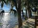 Scenic lake view through mature trees, complete with a wooden fence at 4251 Preserve Pl, Palm Harbor, FL 34685