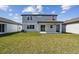 Large backyard featuring a covered patio with a well-maintained lawn at 4285 Big Sky Dr, Spring Hill, FL 34604