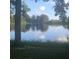 Gorgeous lake view framed by mature trees and clouds reflected in the serene water at 2400 Pine Hammock, Clearwater, FL 33764