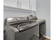 Laundry room with modern washer and dryer, and white cabinets at 4474 Connery Ct, Palm Harbor, FL 34685