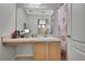 Standard bathroom featuring built in vanity and colorful shower curtain at 20308 Oak Key Ct, Tampa, FL 33647