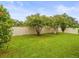 Landscaped backyard with a fenced perimeter and lush greenery at 1100 Multiflora Loop, Lutz, FL 33558