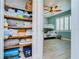Spacious bedroom closet with shelving for linens and storage at 262 Banana Rd, Palm Harbor, FL 34683