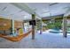 Relaxing covered patio overlooks a refreshing pool and spa at 262 Banana Rd, Palm Harbor, FL 34683
