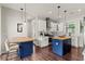 Open concept kitchen with two blue islands, stainless steel appliances, and white cabinets at 2820 N Central Ct, Tampa, FL 33602