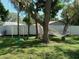 Large backyard with trees, a hammock, and swings at 3118 Palm Ct, Dunedin, FL 34698