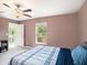 Spacious bedroom with a queen bed and backyard view at 16762 Delia St, Wimauma, FL 33598