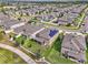 Aerial view of community, featuring houses and a lake at 11321 Alachua Creek Ln, Riverview, FL 33579