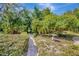 Brick pathway meanders through lush landscaping, featuring a birdbath and mature foliage at 616 Greenbriar Dr, Brandon, FL 33511