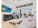 Bright Gathering room features a large TV, comfortable seating, and access to a pool at 1935 Lago Vista Blvd, Palm Harbor, FL 34685