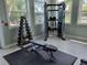 A workout area features weights and weight training equipment at 7127 Forest Mere Dr, Riverview, FL 33578