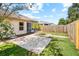 Private backyard with a wooden fence, artificial grass, and a patio area at 2989 Brookfield Ln, Clearwater, FL 33761