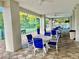 Covered patio area with tables and chairs overlooking pool at 2989 Brookfield Ln, Clearwater, FL 33761