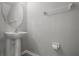 Simple bathroom with pedestal sink and mirror at 6950 Towering Spruce Dr, Riverview, FL 33578