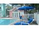 Inviting pool area with blue umbrellas and seating at 3002 W Cleveland St # E1, Tampa, FL 33609