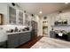 Modern kitchen with stainless steel appliances and gray and white cabinets at 2539 Silverback Ct, Palm Harbor, FL 34684