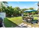 Spacious backyard with patio furniture, fire pit, and shed at 6030 62Nd N St, St Petersburg, FL 33709