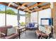 Cozy screened patio furnished with seating and a table at 6030 62Nd N St, St Petersburg, FL 33709