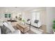 Staged living room with stylish seating, a modern coffee table, and an adjacent dining area bathed in natural light at 4013 Chadwick Ave, Spring Hill, FL 34609